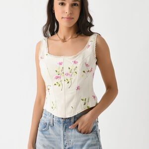 LoveShackFancy Cream Floral Embroidered Corset Tank